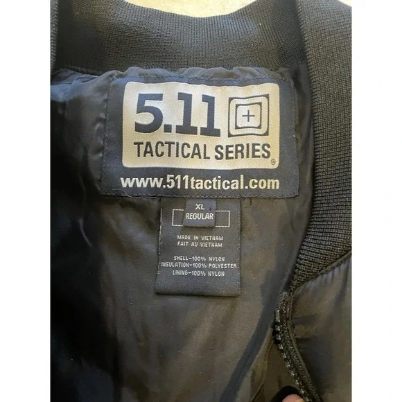 5.11 Tactical Quilted Bomber Jacket Mens Size XL Black Insulated Zip - Picture 2 of 8